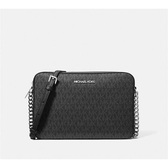 New Michael Kors Jet Set Large Logo Crossbody Bag Black - Picture 1 of 3